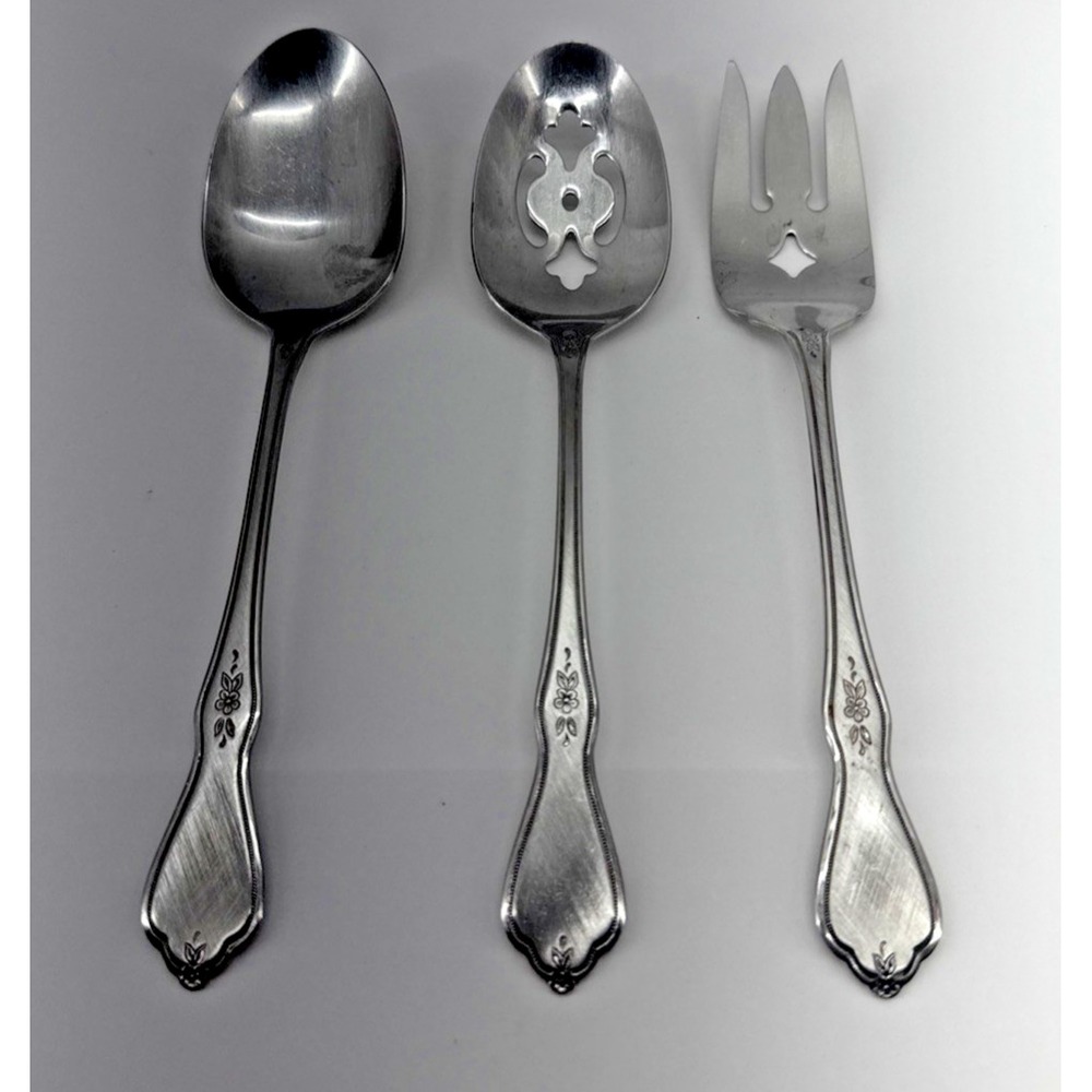 Oneida Profile Stainless Serving Utensils Set of 3 Vintage Spoon Slotted Fork